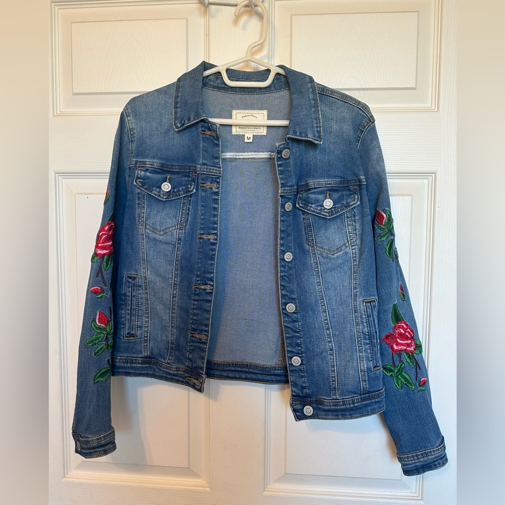 Hammer floral boho design Embroidered Denim Jean Jacket - Medium